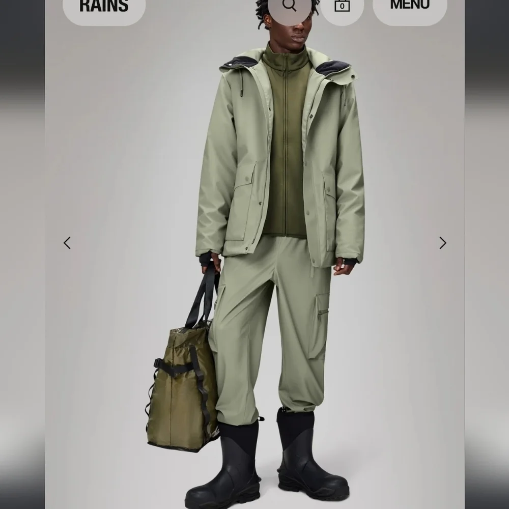 NWT! RAINS, UNISEX, Cargo Rain Pants, Regular W3, Drift, Size Small, MSRP $140